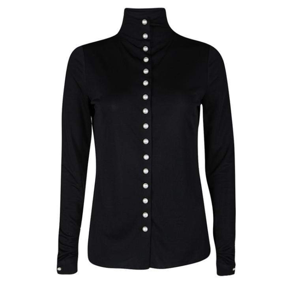 Chanel Pearl Embellished Button Detail Long Sleeve Blouse